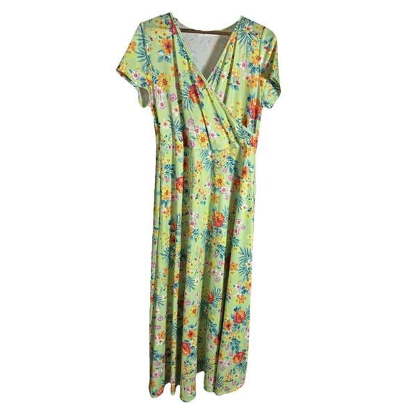 APHRATTI Womens Green Floral Maxi Dress Stretch Faux Wrap Spring Fairy Boho XL - Picture 1 of 8